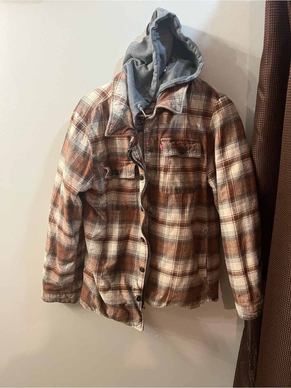 Levi's Brown & Cream Plaid Hooded Shirt Jacket
